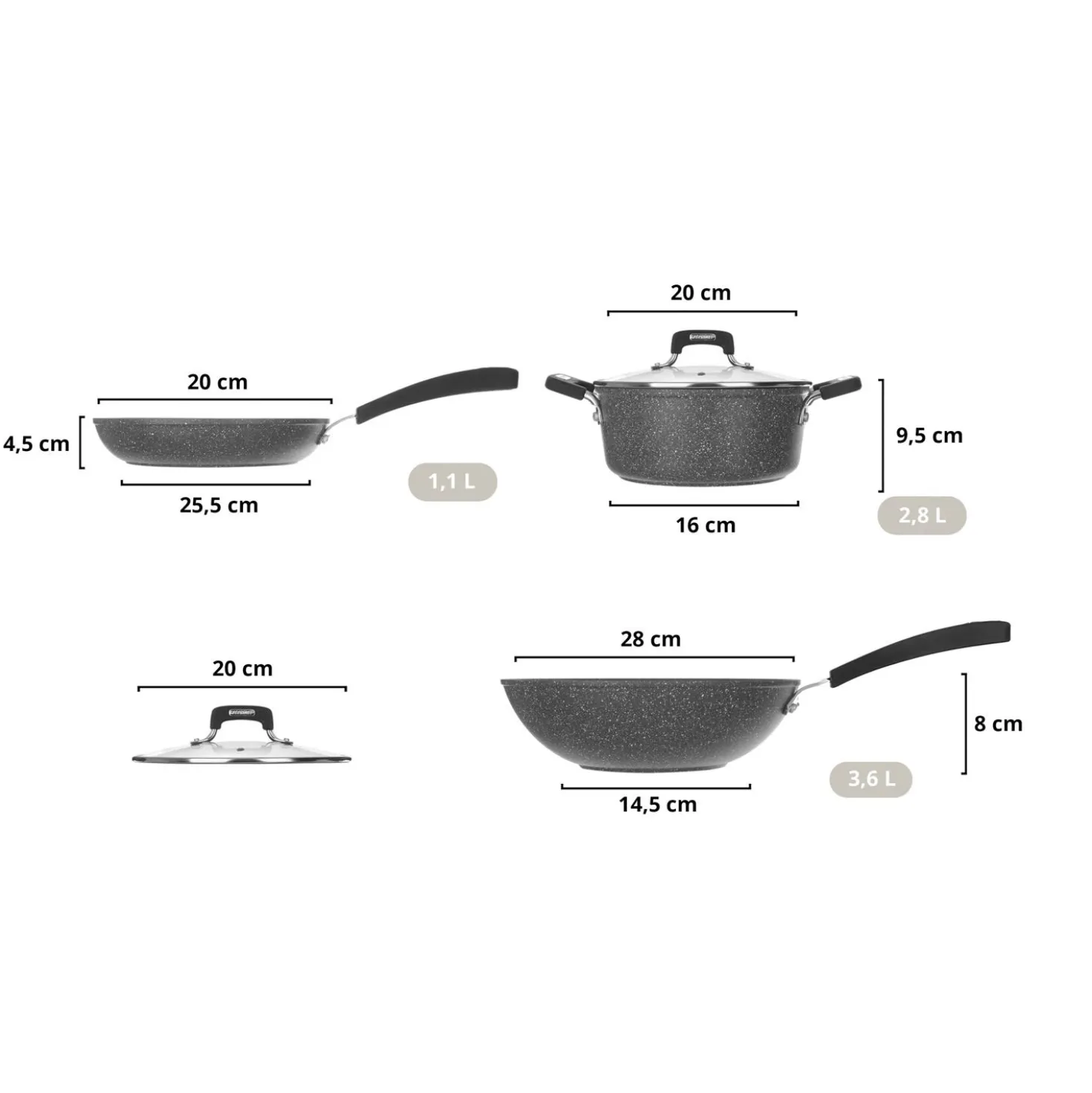 Batteria pentole induzione 5 pezzi New Petra Dark