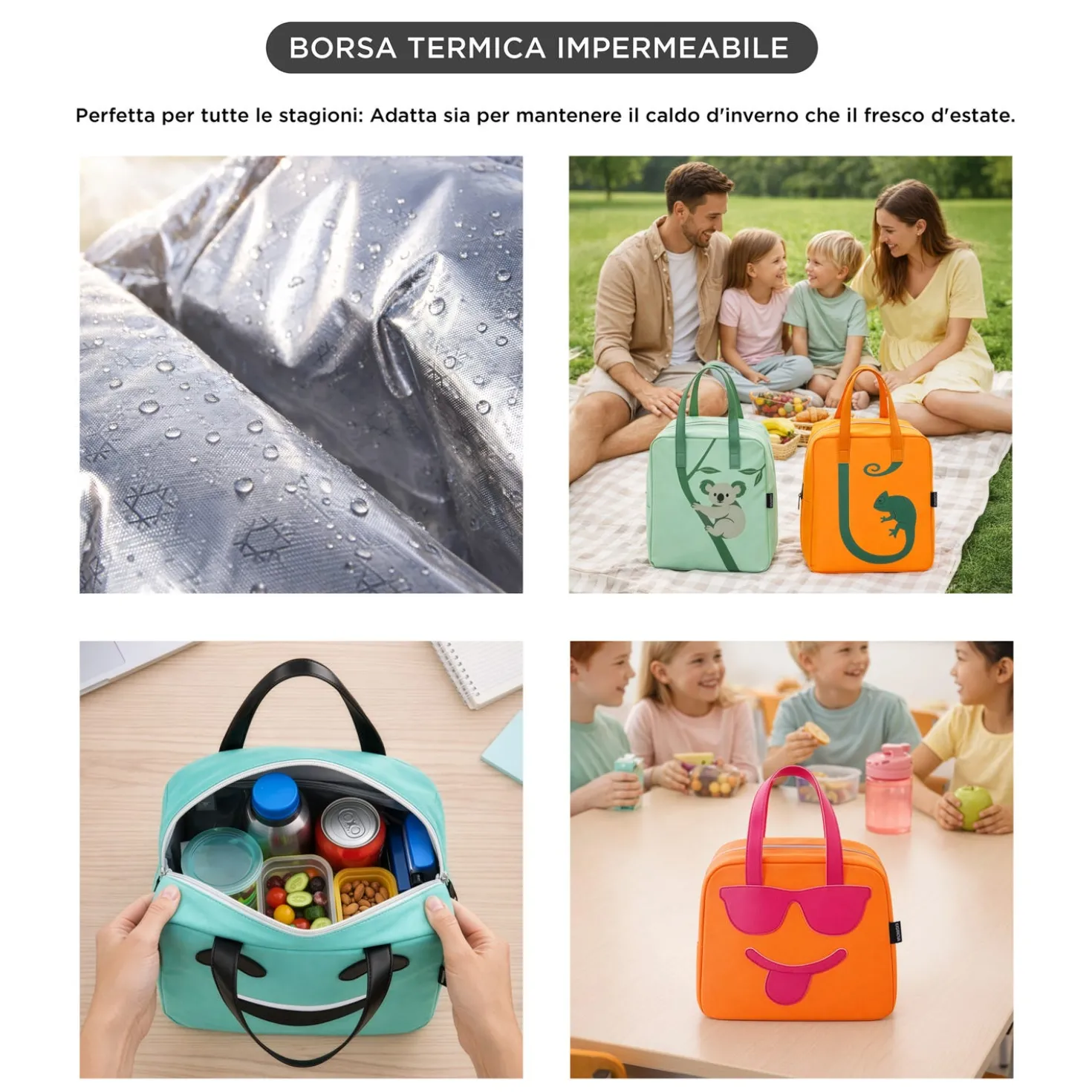 Borsa termica impermeabile panda 11 L verde con manici