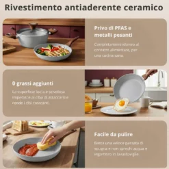 Casseruola 24 cm antiaderente ceramico New Ceramic grigio