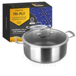 Casseruola 28 cm con coperchio a 3 strati Tri - ply