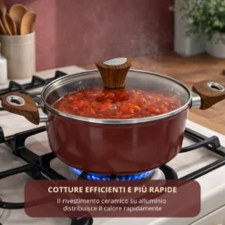 Casseruola 24 cm con coperchio burgundy New Ceramic