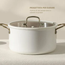 Casseruola 22 cm in acciaio bianco oro California con coperchio