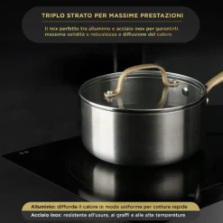 Casseruola 16 cm triplo strato Tri Ply - Gold con coperchio