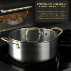 Casseruola 24 cm triplo strato Tri Ply - Gold con coperchio
