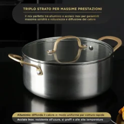Casseruola 24 cm triplo strato Tri Ply - Gold con coperchio