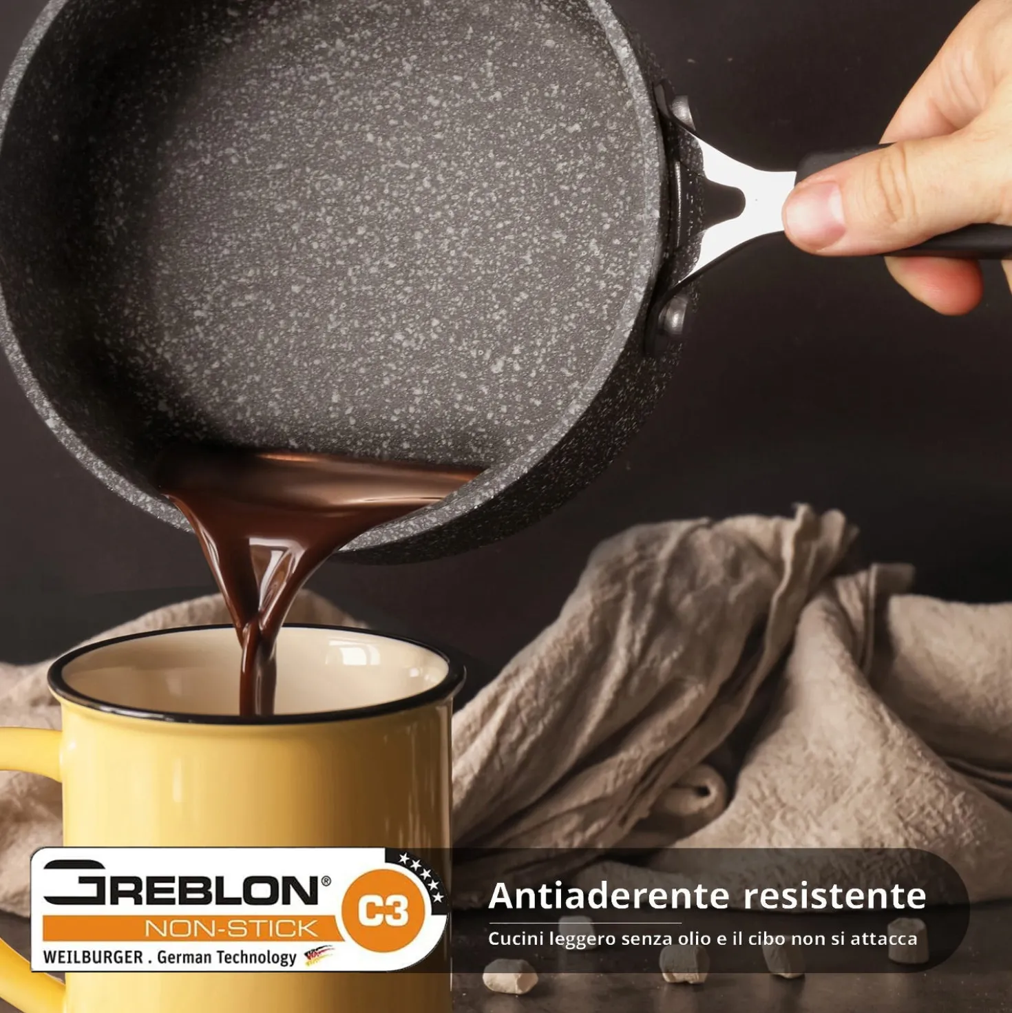 Casseruola New Petra Dark, da 16 cm con manico