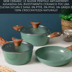 Casseruola un manico 18 cm con coperchio verde New Ceramic