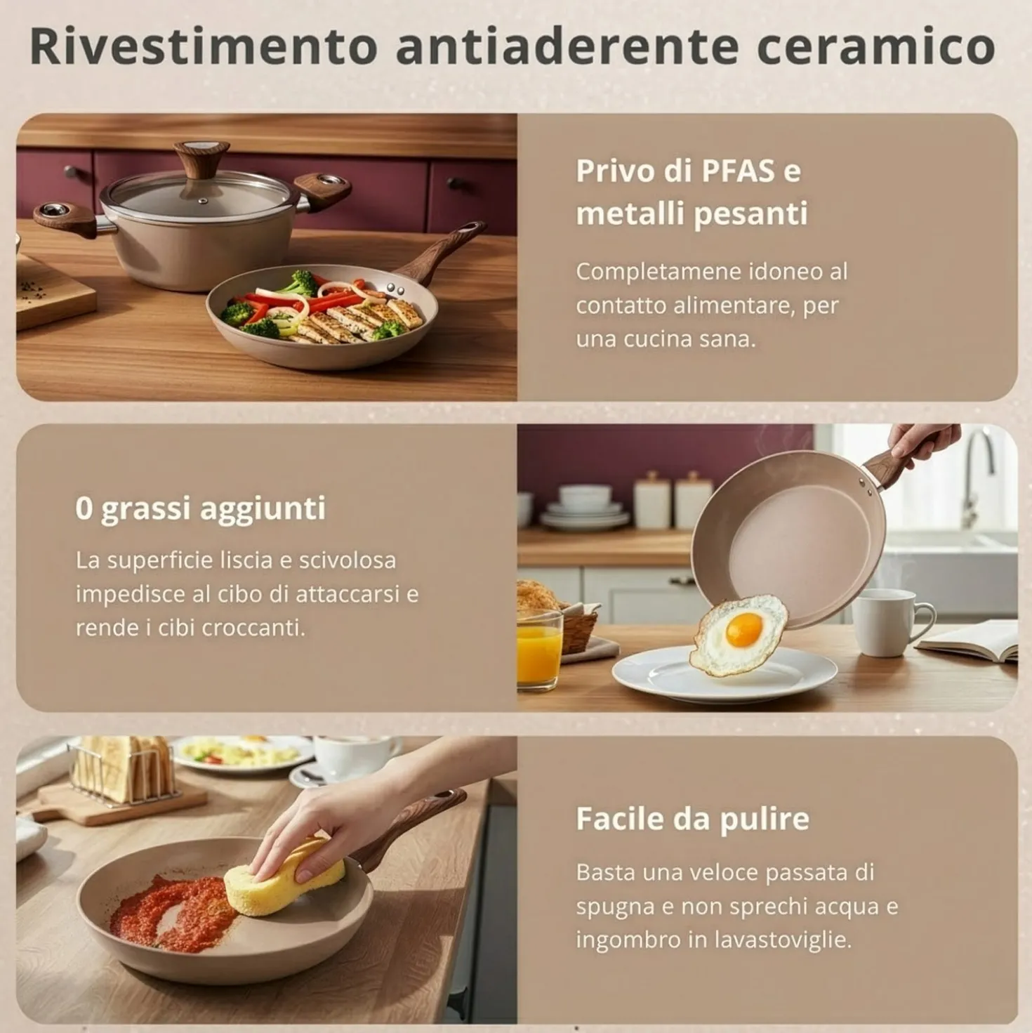 Casseruola un manico 16 cm coperchio taupe New Ceramic