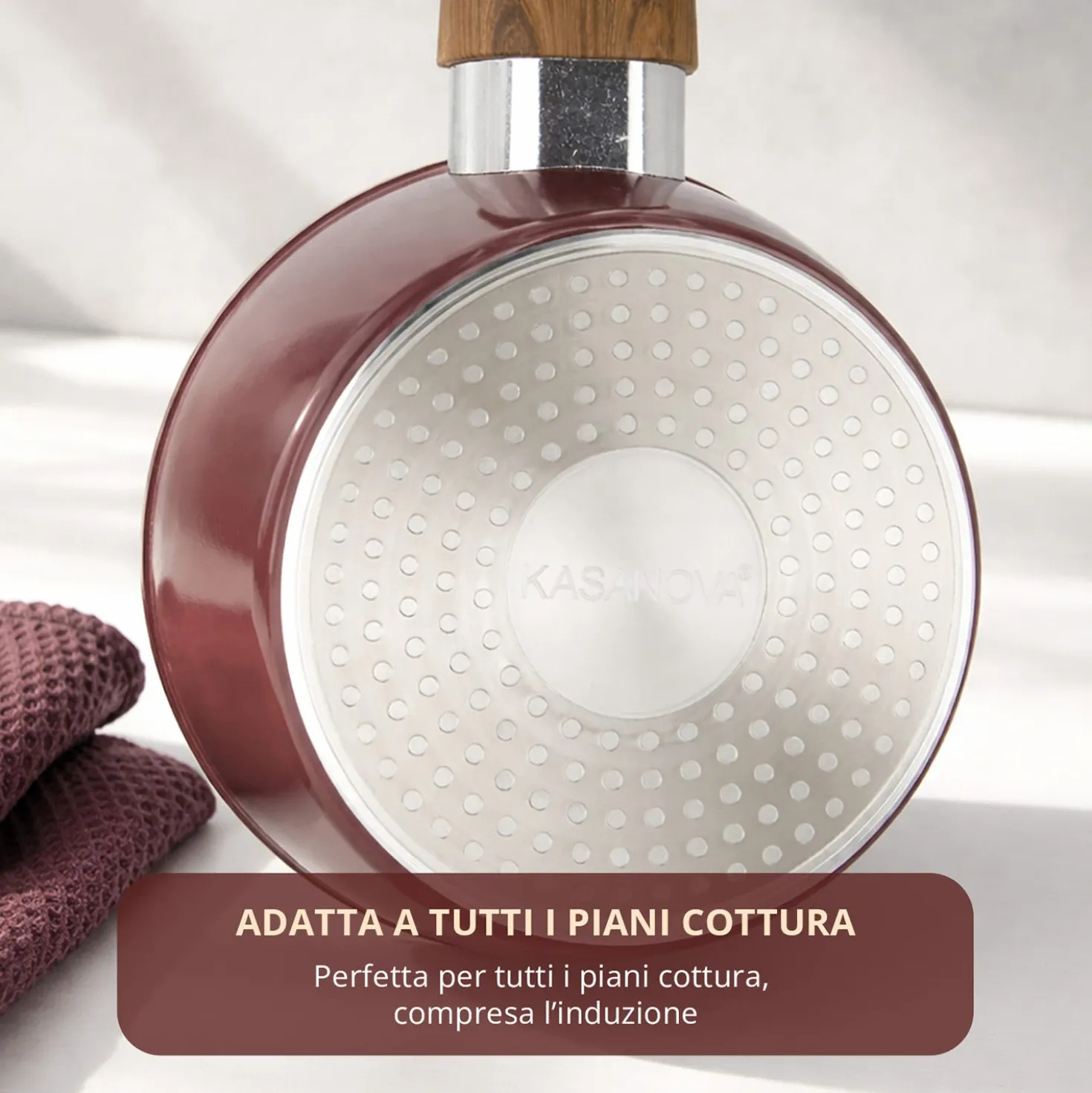 Casseruola un manico 18 cm coperchio burgundy New Ceramic