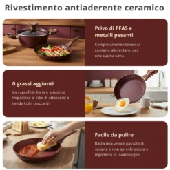 Casseruola un manico 18 cm coperchio burgundy New Ceramic