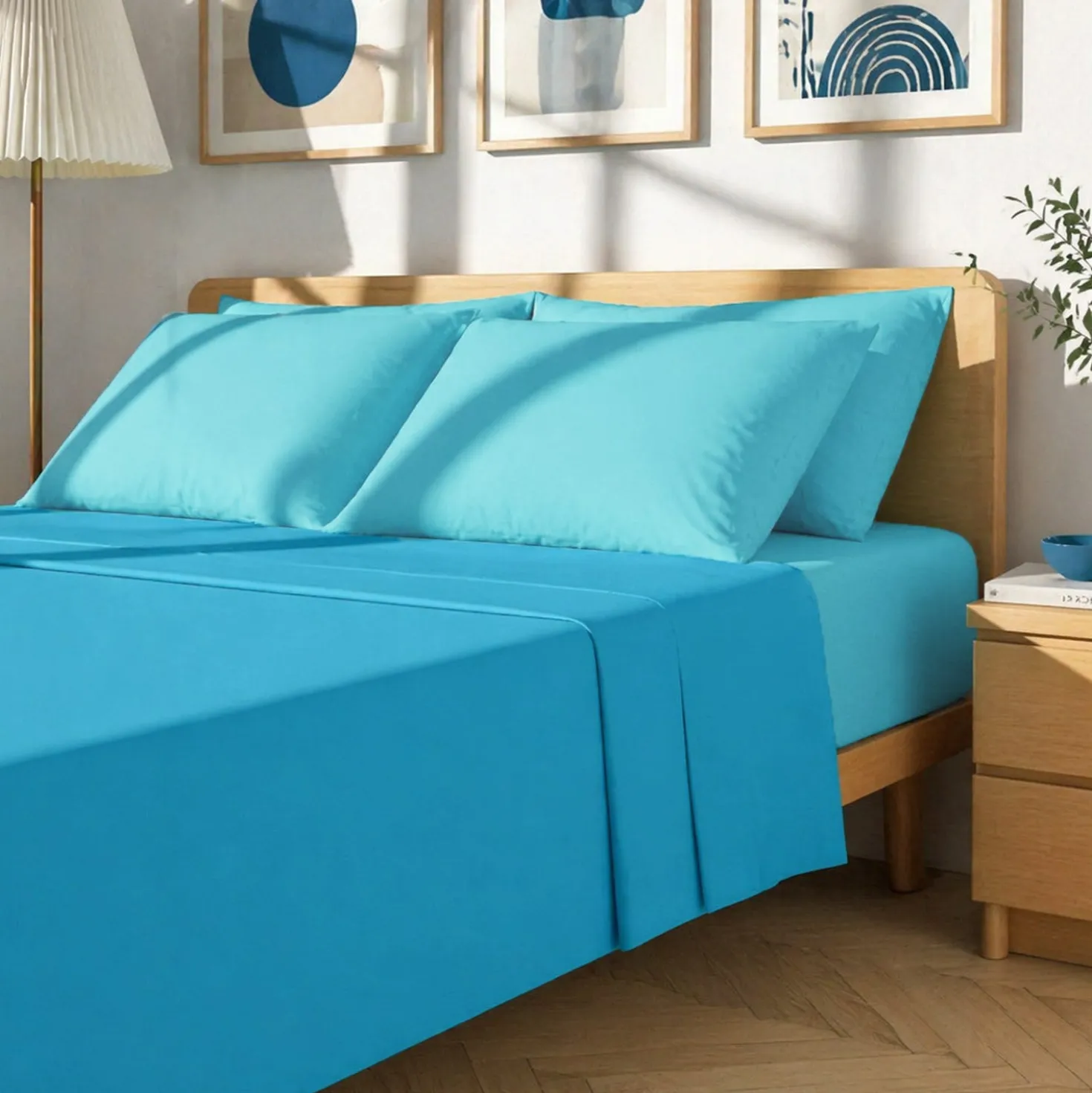 Completo letto matrimoniale cotone azzurro Nicoletta