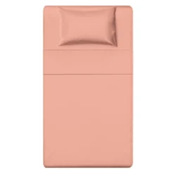 Completo letto 1 piazza e mezza cotone tinta unita corallo