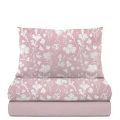 Completo letto singolo cotone fiori malva
