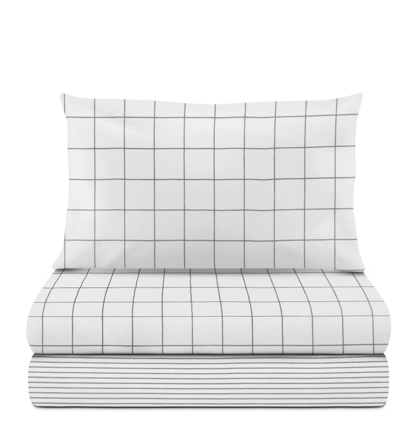 Completo letto singolo cotone Check grigio