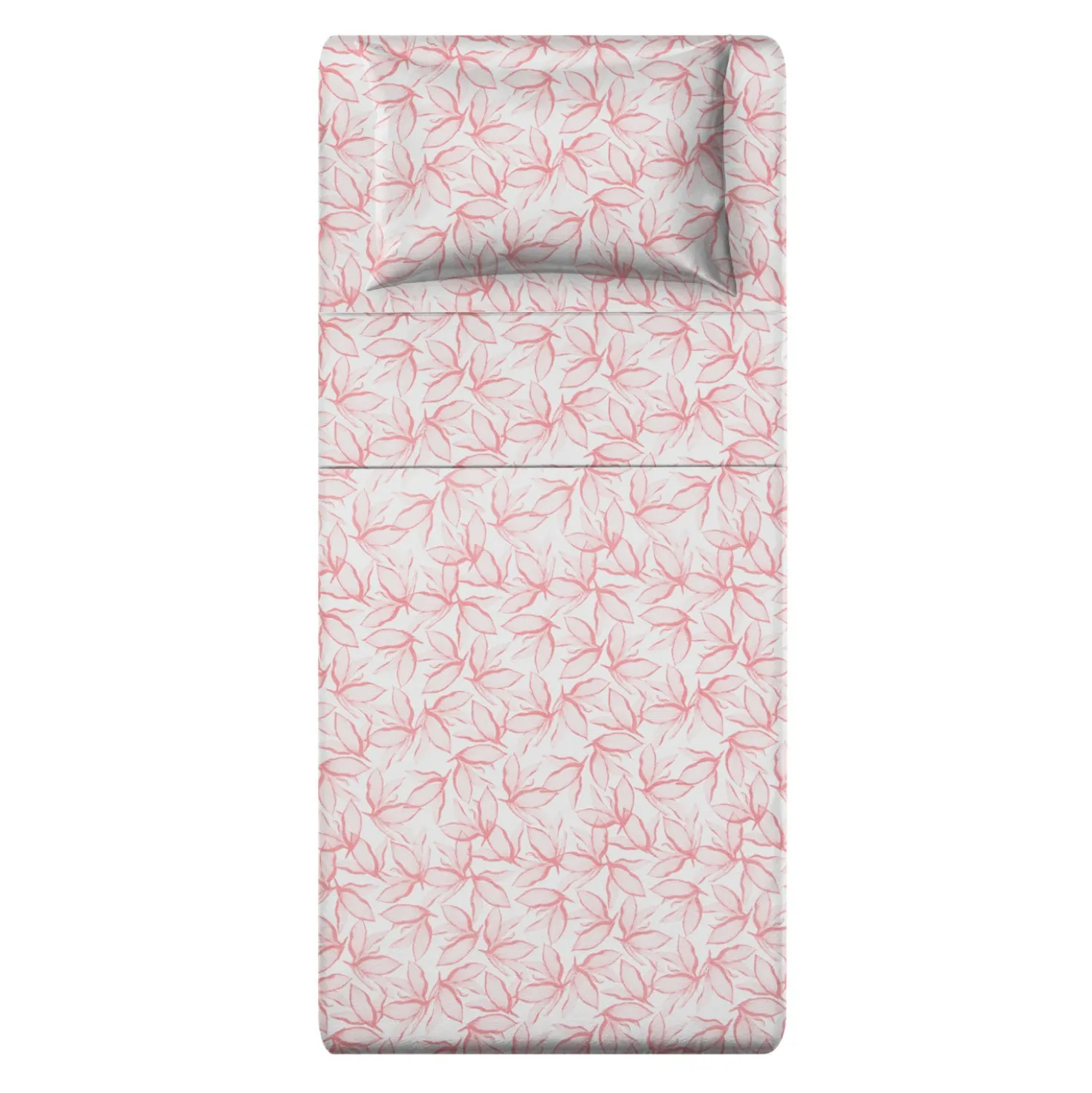 Completo letto singolo policotone foglie rosa