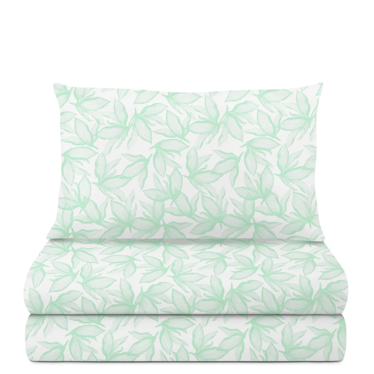 Completo letto singolo policotone foglie verde