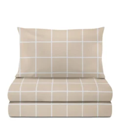 Completo letto singolo policotone quadrotti sabbia