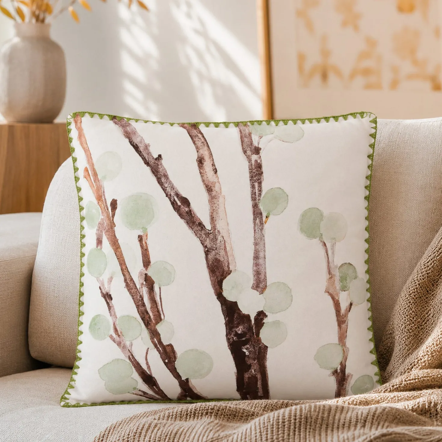 Cuscino divano 45x45 cm foglie verdi