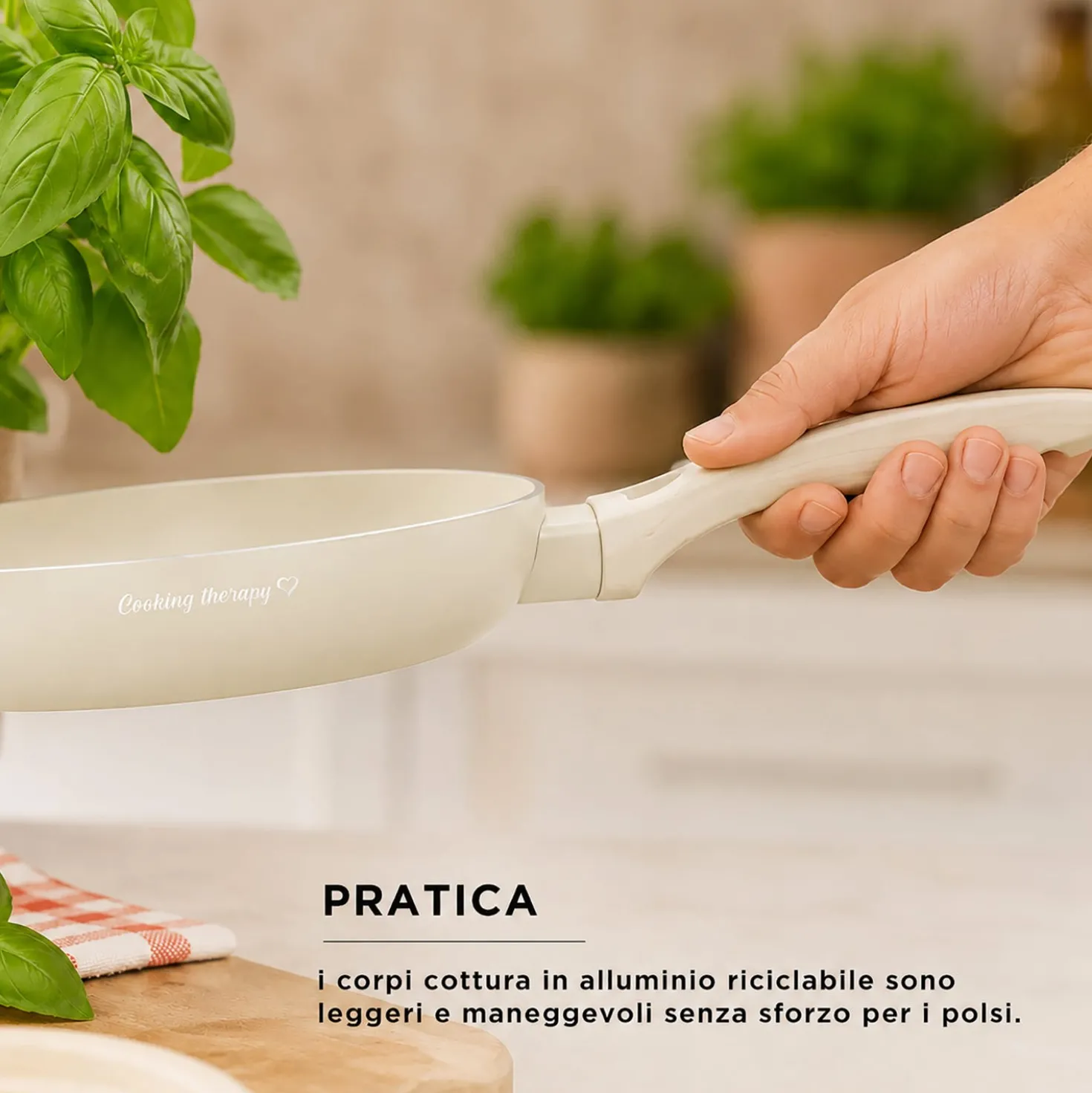 Mini casseruola 12 cm sabbia Cooking Therapy un manico e coperchio