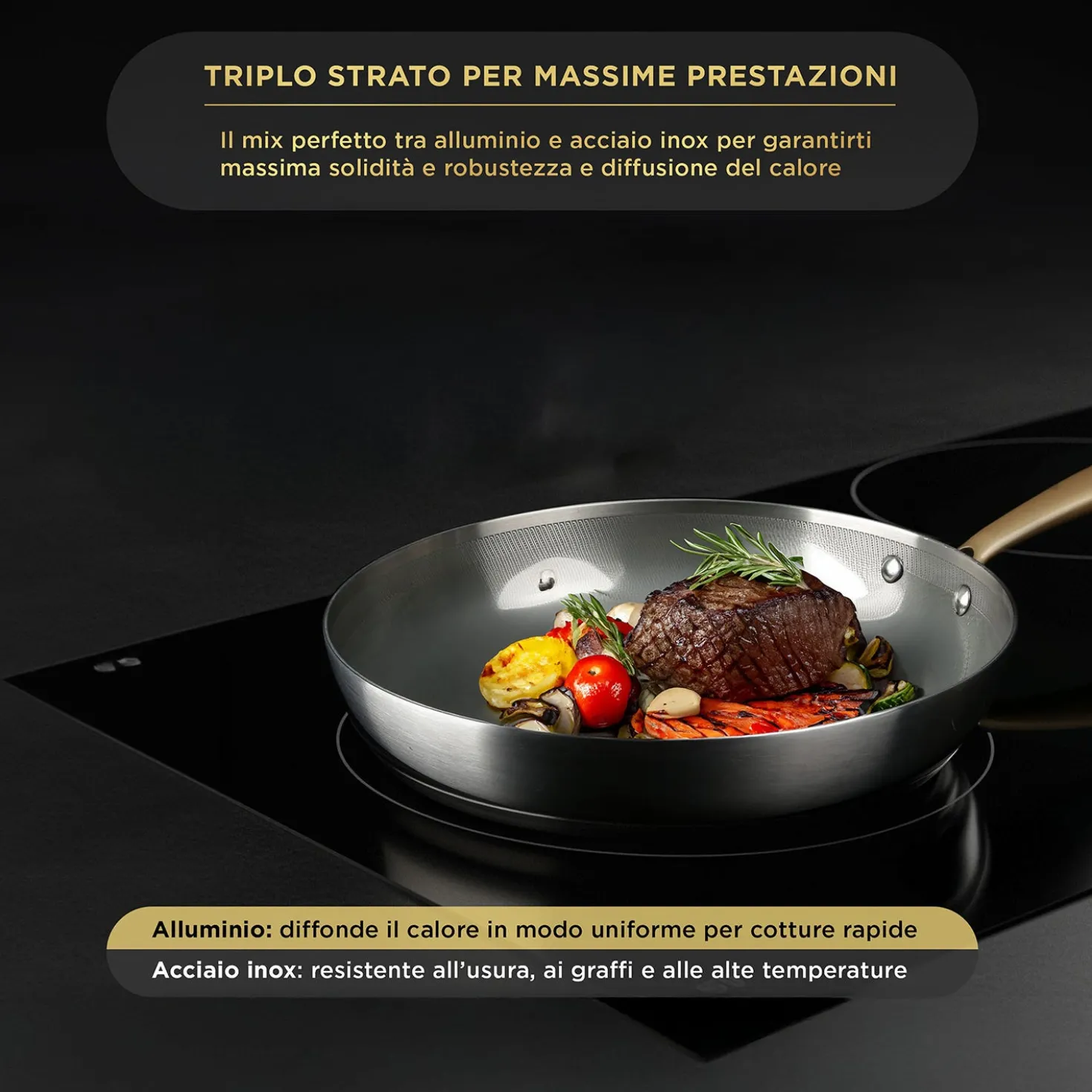 Padella 24 cm triplo strato Tri Ply - Gold