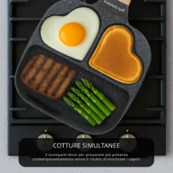Padella 2 scomparti cuore e grill Mini Mania grigia