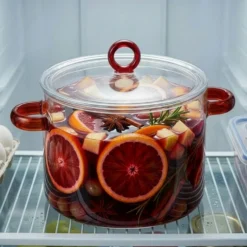 Pentola 2 L vetro borosilicato con coperchio manici rossi