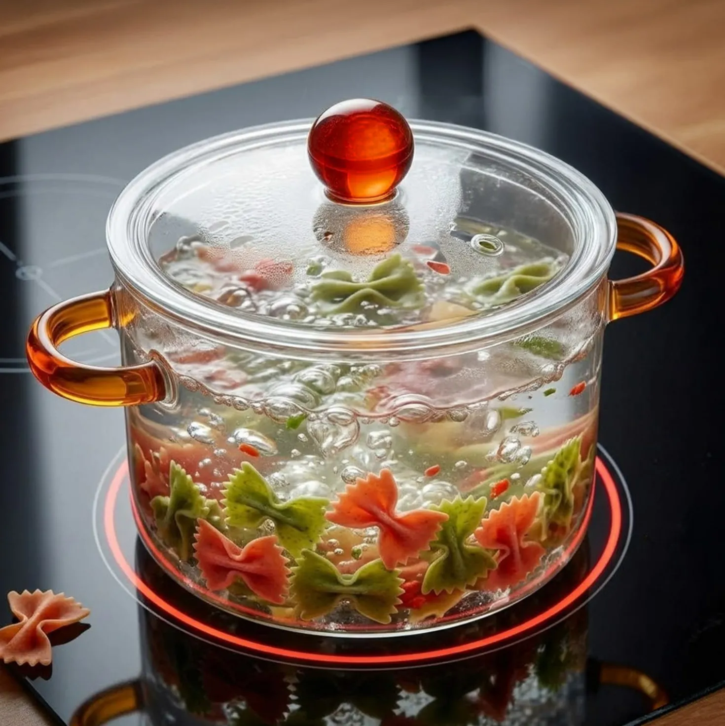 Pentola 2,5 L vetro borosilicato con coperchio manici ambra