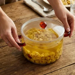 Pentola 2,5 L vetro borosilicato con coperchio manici ambra