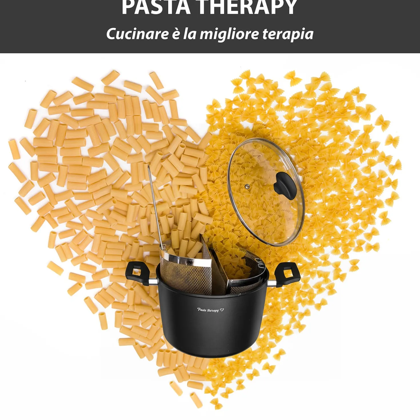Pentola pasta 22 cm nera con 2 cestelli e coperchio