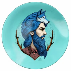 Piatto decorativo vetro 30 cm Uomo lupo azzurro