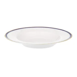 Piatto fondo con filo blu e oro in new bone china, da 22 cm