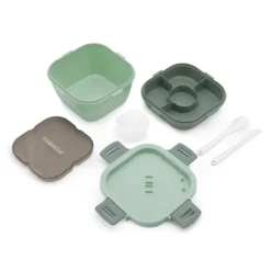 Porta pranzo quadrato 2 scomparti e posate Clicks verde