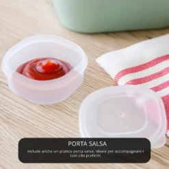 Porta pranzo quadrato 2 scomparti e posate Clicks verde