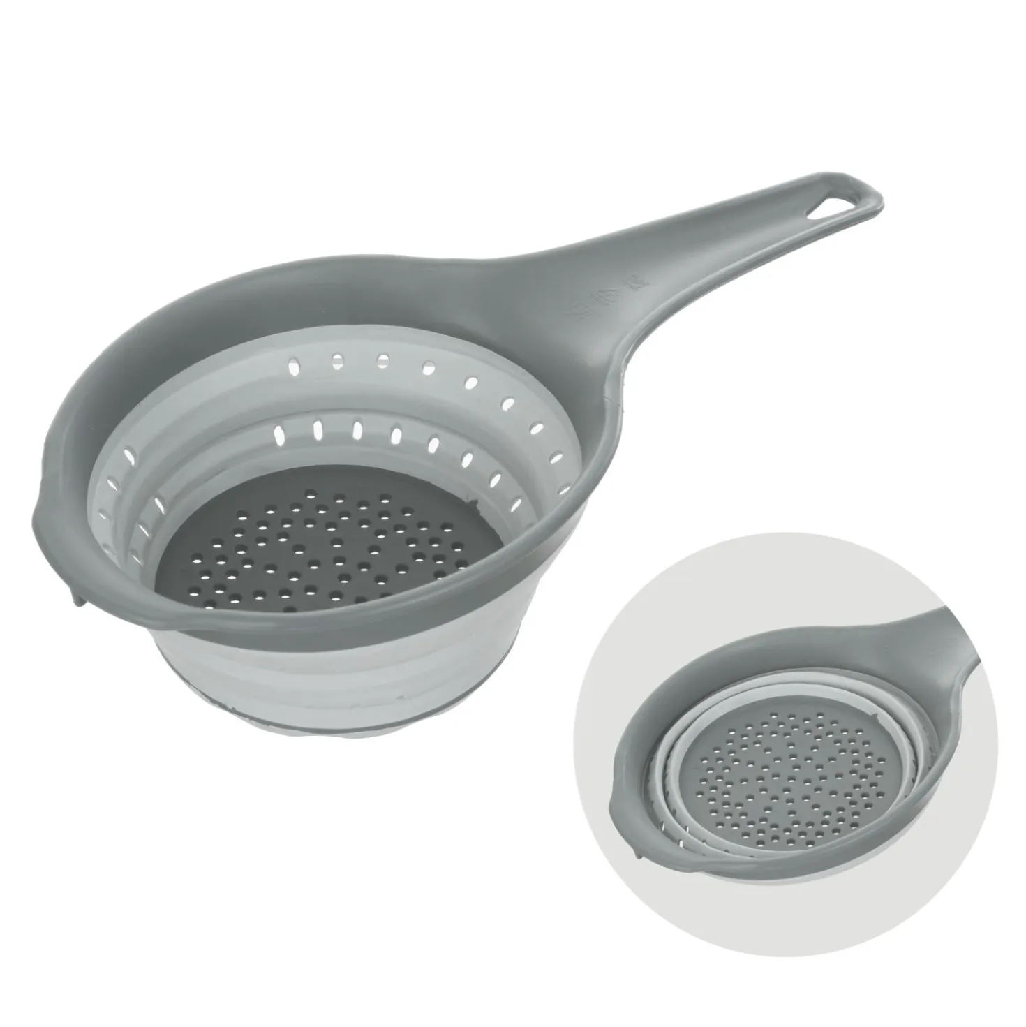 Scolapasta salvaspazio pieghevole grigio con manico