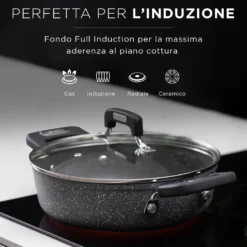 Set batteria induzione 9 pezzi New Petra Dark e friggitrice ad aria 2 cestelli