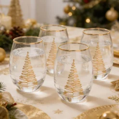 Set 4 bicchieri liquore decoro natalizio oro