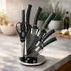 Set 5 coltelli neri con forbici, affilacoltelli e stand