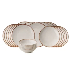 Set 24 piatti bianchi con bordo marrone