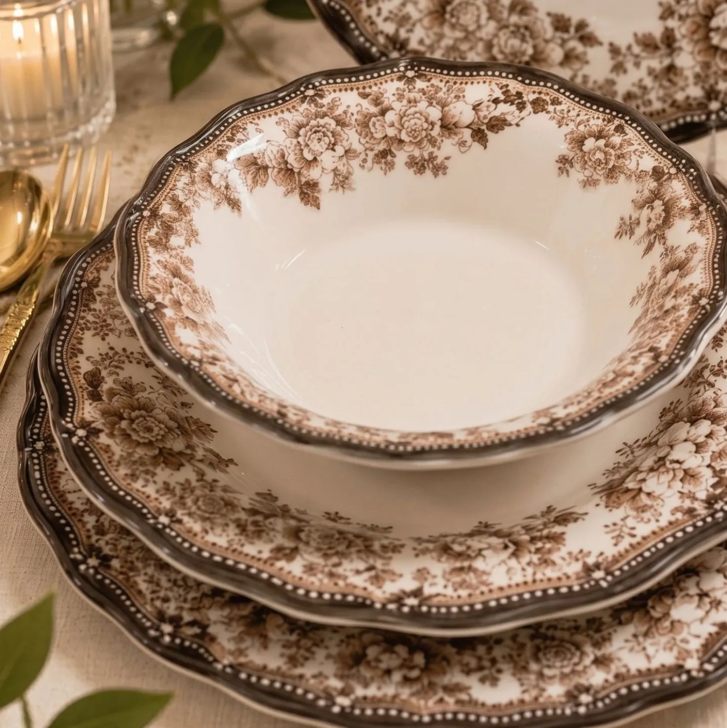 Set 24 piatti Velour marroni