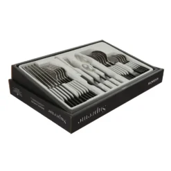 Set 24 posate acciaio inox manico nero Supreme