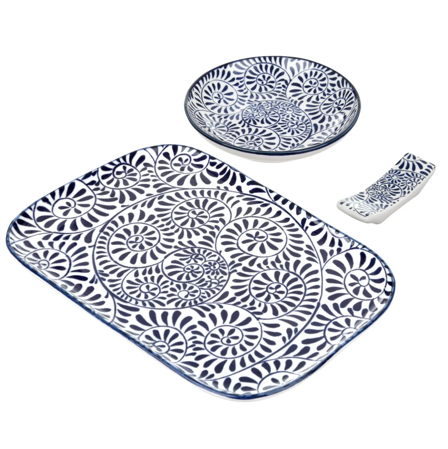 Set sushi 3 pezzi piattino rettangolare 23 cm blu Sushiko