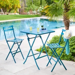 Tavolo bar da esterno pieghevole 70x70x96 cm Greensboro blu