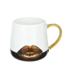 Tazza mug ceramica manico oro 360 ml base nera labbra