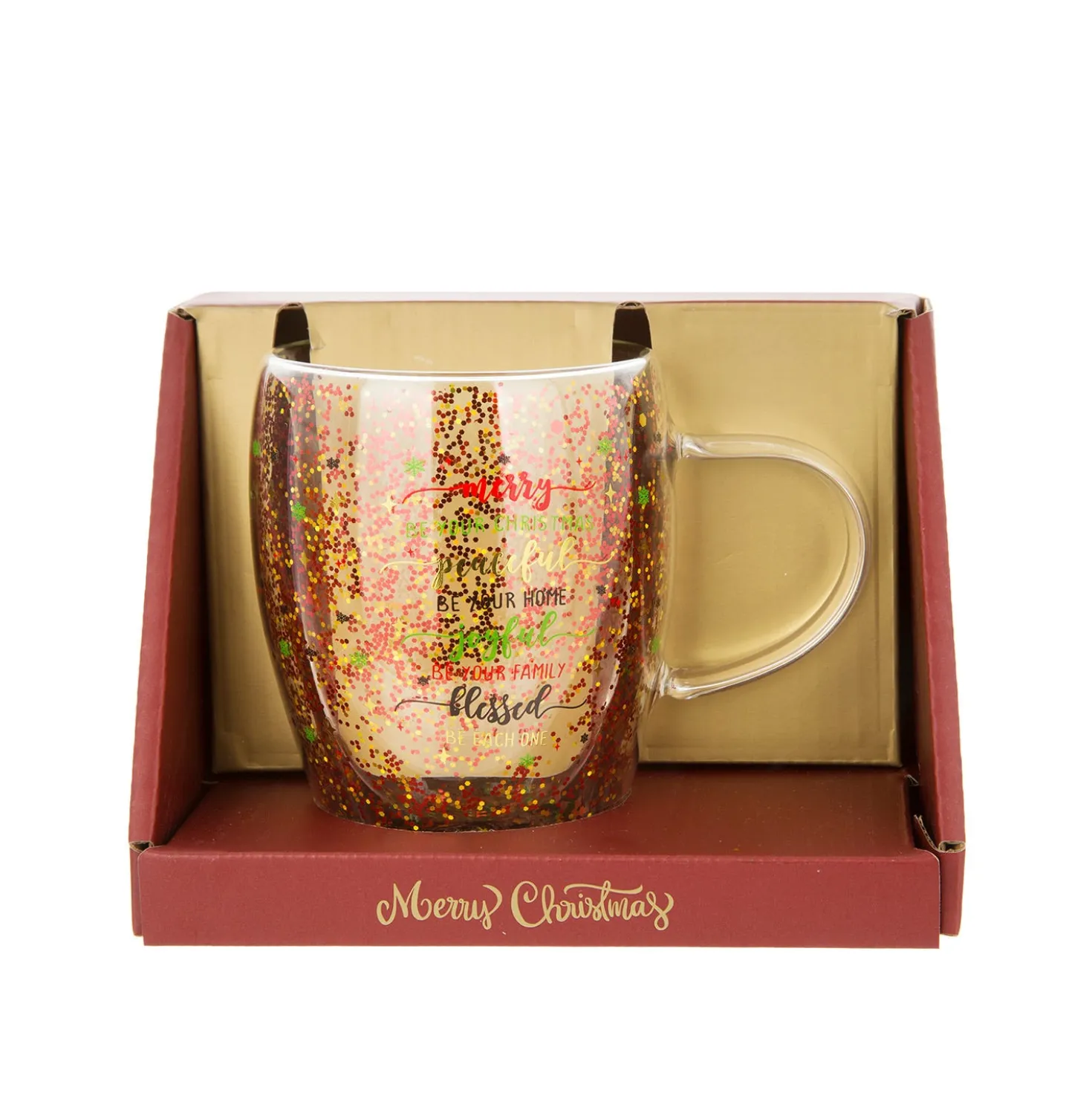 Tazza mug vetro borosilicato natalizia glitter 300 ml